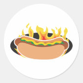 Flaming Hot Dog Ronde Sticker (Voorkant)