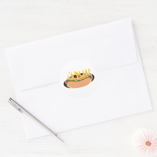 Flaming Hot Dog Ronde Sticker (Envelop)