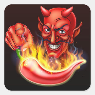 Flaming Hot Pepper en Pointing Devil Vierkante Sticker