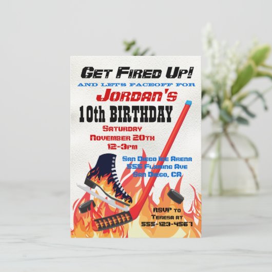 Flaming Ice Hockey Skating Party Uitnodigingen (Staand voorkant)