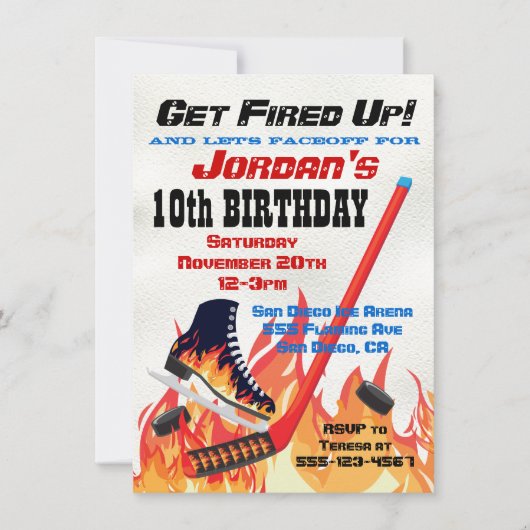 Flaming Ice Hockey Skating Party Uitnodigingen (Voorkant)