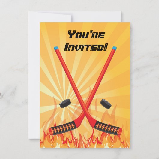 Flaming Ice Hockey Skating Party Uitnodigingen (Achterkant)