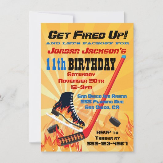 Flaming Ice Hockey Skating Party Uitnodigingen (Voorkant)