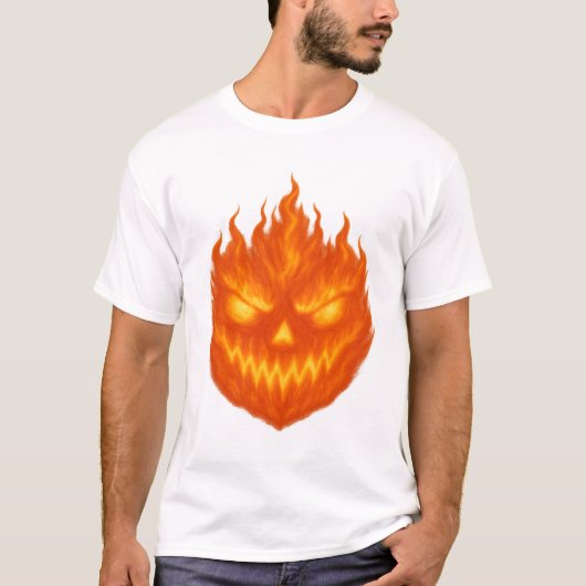 Flaming Jack-o'-Lantern Demon Face Halloween T-shirt (Voorkant)