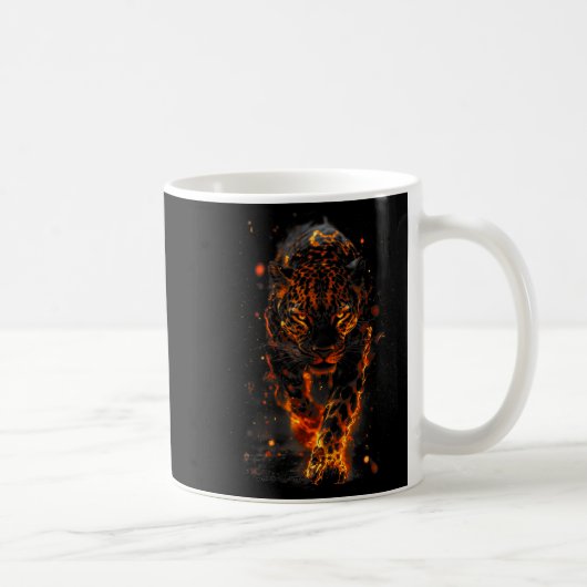 Flaming Jaguar Fierce Leopard Wild Fire Animal Sri Koffiemok (Rechts)