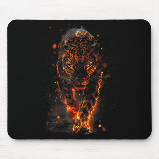 Flaming Jaguar Fierce Leopard Wild Fire Animal Sri Muismat (Voorkant)