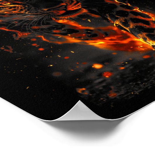 Flaming Jaguar Fierce Leopard Wild Fire Animal Sri Poster (Hoek)