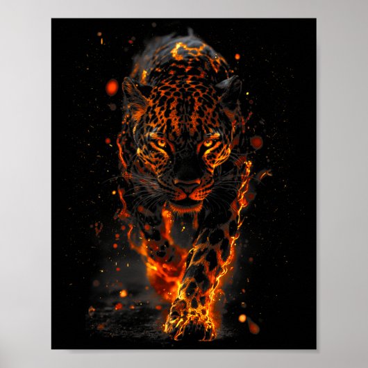 Flaming Jaguar Fierce Leopard Wild Fire Animal Sri Poster (Voorkant)