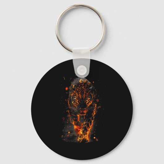 Flaming Jaguar Fierce Leopard Wild Fire Animal Sri Sleutelhanger (Voorkant)