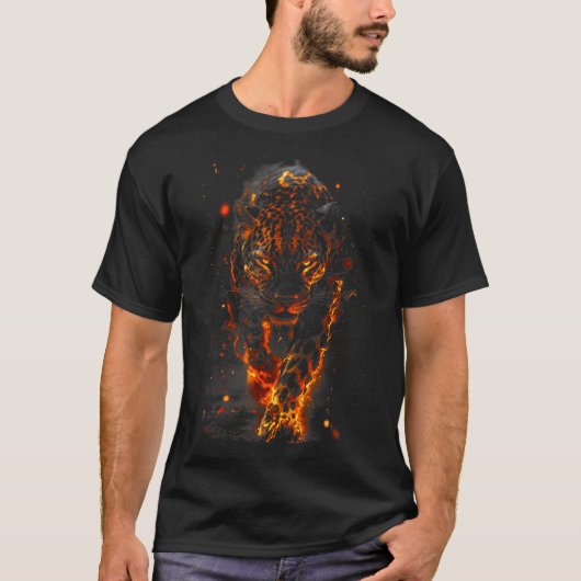 Flaming Jaguar Fierce Leopard Wild Fire Animal Sri T-shirt (Voorkant)
