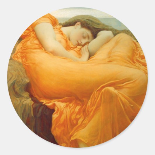 Flaming June van Frederick Leighton Ronde Sticker (Voorkant)