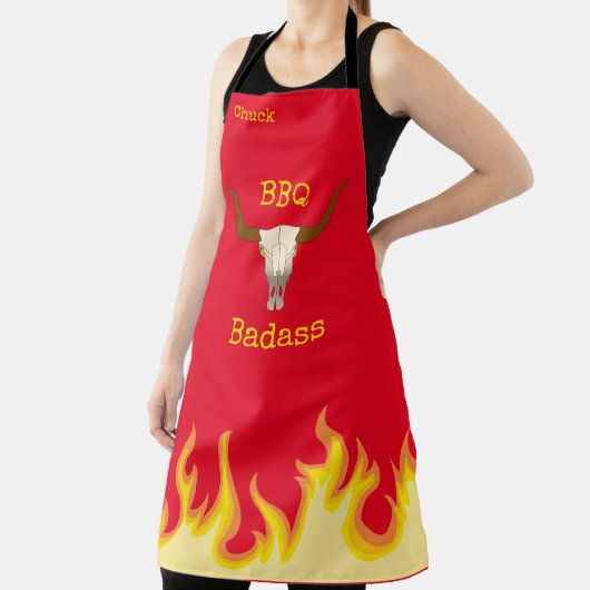 Flaming Koe Skull BBQ Badass Schort (Insitu)