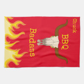 Flaming Koe Skull BBQ Badass Theedoek (Horizontaal)