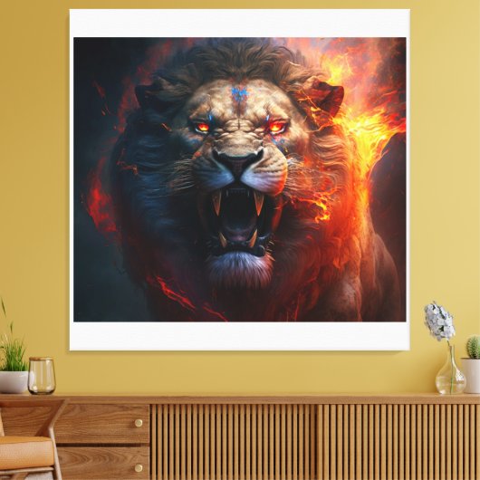 Flaming Lion Canvas Wall Art (Insitu (Woonkamer))
