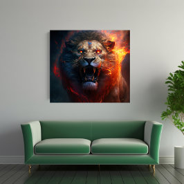 Flaming Lion Canvas Wall Art Afdruk