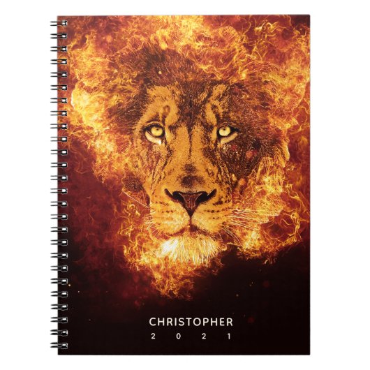 Flaming Lion Face Name Year Notitieboek (Voorkant)