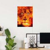 Flaming Lion Face Poster (Thuiskantoor)