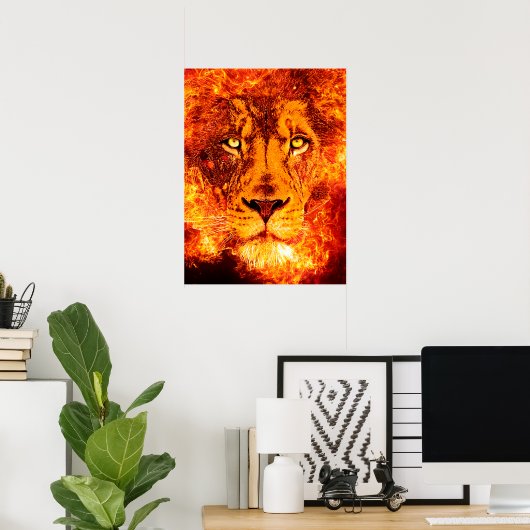 Flaming Lion Face Poster (Thuiskantoor)
