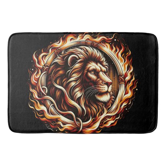 Flaming Lion in Ring of Fire Flames Astrologie Badmat (Voorkant)