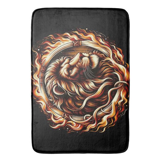 Flaming Lion in Ring of Fire Flames Astrologie Badmat (Voorkant Verticaal)