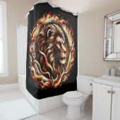 Flaming Lion in Ring of Fire Flames Astrologie Douchegordijn (In situ)