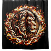 Flaming Lion in Ring of Fire Flames Astrologie Douchegordijn (Voorkant)