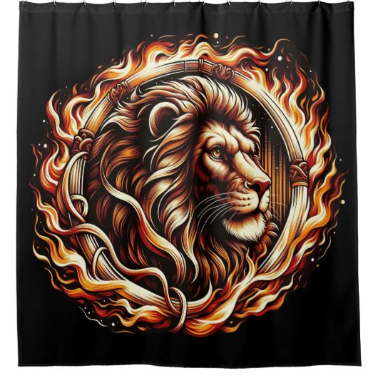 Flaming Lion in Ring of Fire Flames Astrologie Douchegordijn (Voorkant)