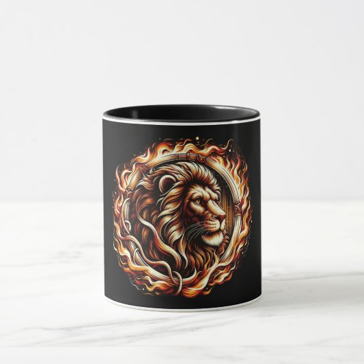 Flaming Lion in Ring of Fire Flames Astrologie Mok (Midden)