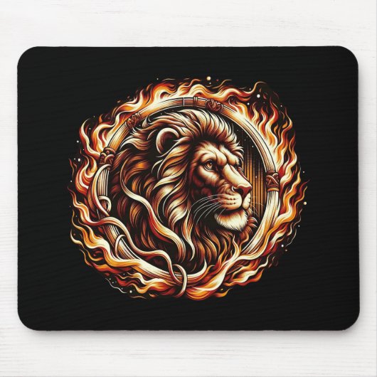 Flaming Lion in Ring of Fire Flames Astrologie Muismat (Voorkant)