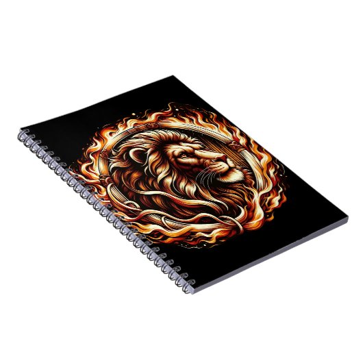 Flaming Lion in Ring of Fire Flames Astrologie Notitieboek (Rechterzijde)