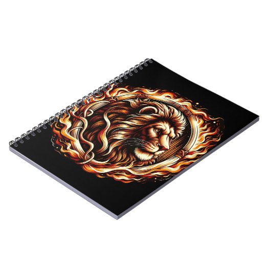 Flaming Lion in Ring of Fire Flames Astrologie Notitieboek (Linkerzijde)