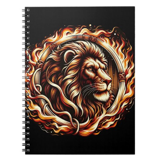Flaming Lion in Ring of Fire Flames Astrologie Notitieboek (Voorkant)