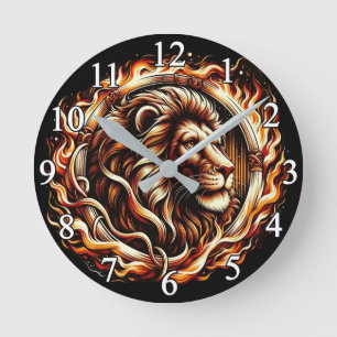 Flaming Lion in Ring of Fire Flames Astrologie Ronde Klok