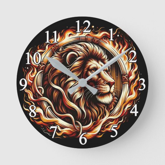 Flaming Lion in Ring of Fire Flames Astrologie Ronde Klok (Voorkant)