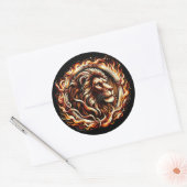 Flaming Lion in Ring of Fire Flames Astrologie Ronde Sticker (Envelop)