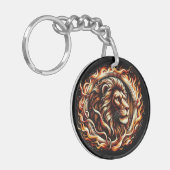 Flaming Lion in Ring of Fire Flames Astrologie Sleutelhanger (Voorkant Links)
