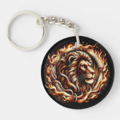 Flaming Lion in Ring of Fire Flames Astrologie Sleutelhanger (Voorkant)