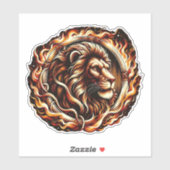 Flaming Lion in Ring of Fire Flames Astrologie Sticker (Vel)