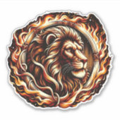 Flaming Lion in Ring of Fire Flames Astrologie Sticker (Voorkant)