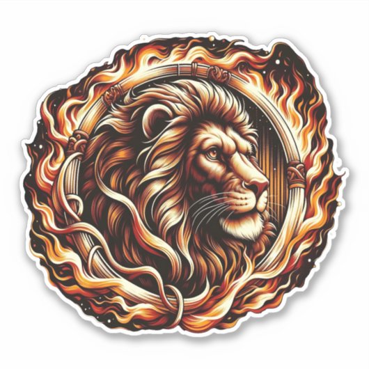 Flaming Lion in Ring of Fire Flames Astrologie Sticker (Voorkant)