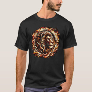 Flaming Lion in Ring of Fire Flames Astrologie T-shirt