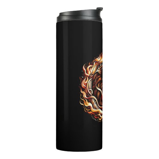 Flaming Lion in Ring of Fire Flames Astrologie Thermosbeker (Gedraaid links)