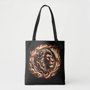 Flaming Lion in Ring of Fire Flames Astrologie Tote Bag