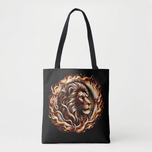 Flaming Lion in Ring of Fire Flames Astrologie Tote Bag (Voorkant)