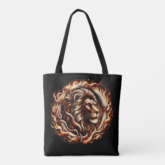 Flaming Lion in Ring of Fire Flames Astrologie Tote Bag (Achterkant)