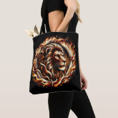 Flaming Lion in Ring of Fire Flames Astrologie Tote Bag (Dichtbij)