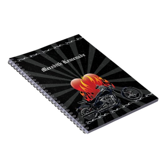 Flaming Love Biker Notebook Notitieboek (Rechterzijde)