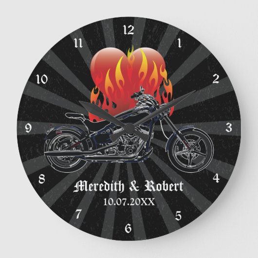 Flaming Love Biker Personalized Wall Clock Grote Klok (Voorkant)