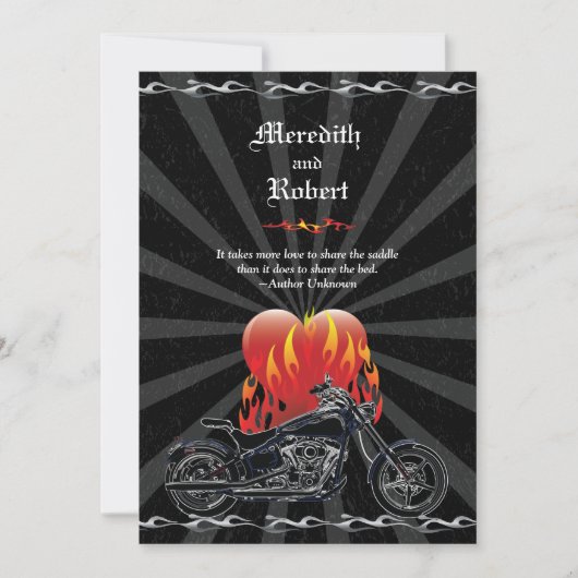 Flaming Love Biker Wedding Invitation Kaart (Voorkant)