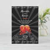 Flaming Love Biker Wedding Invitation Kaart (Staand voorkant)